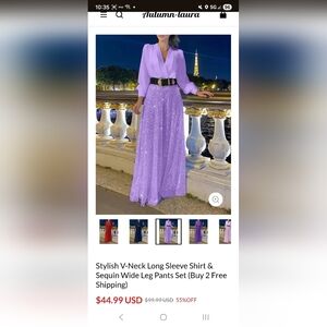 Lavender Sequin Romper/Dress Shirt & Pants Set With Belt, Size XL